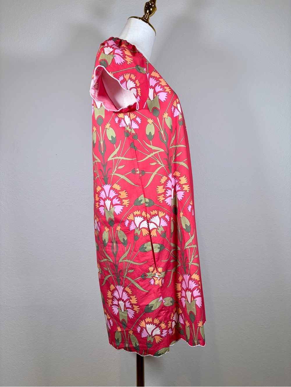 Elizabeth James Louisa Scalloped Shift Dress in Indian Flower-Poppy Size Small - Picture 3 of 12